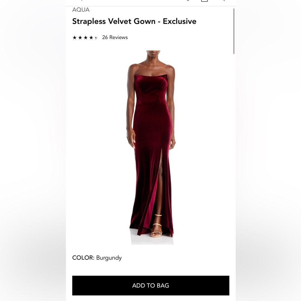 Aqua Burgundy Velvet Strapless Dress